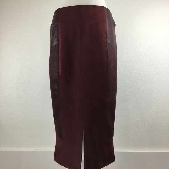 MARC New York By Andrew Marc Patchwork MIDI Pencil Skirt Deep Burgundy - Picture 10 of 11
